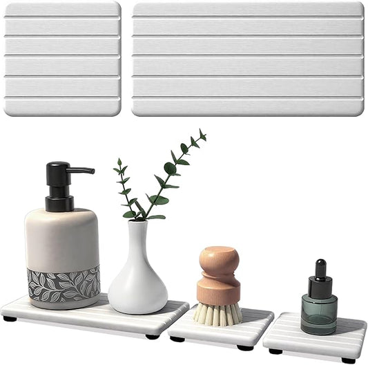 3PCS Stone Drying Tray, Stones Soap Trays, Water Absorbing Stone Tray for Sink, Fast Dry Diatomite Stones Mat, Used for Hand Soaps,Sponge,Toothbrush Holder in Bathroom Counter and Kitchen Sinks