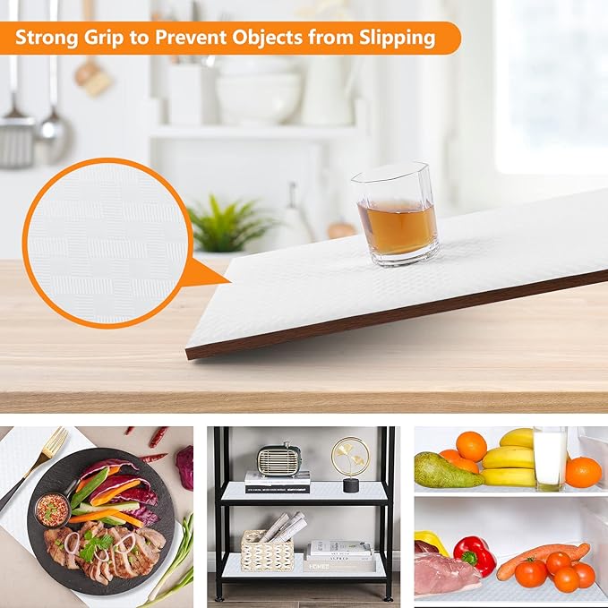 StaHom Shelf Liners for Kitchen Cabinets Refrigerator Liners Waterproof & Oil-Proof Kitchen Cupboard Liner Non-Slip Drawer Mats EVA Non Adhesive Fridge Liner for Shelves-White 11.8 x 59 Inches