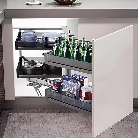Blind Corner Cabinet Pull Out Organizer, 2-Tier Pull-Out Organizer with 4 Baskets, Corner Pull Out Cabinet with Sliding Design, Pull Right