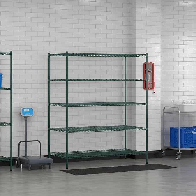 Commercial NSF Listed Green Epoxy Stationary Wire Shelving Kit 30" x 60" x 74", with 5 Shelves Perfect for Warehouse, Walk-in Refrigerator, Freezer, Grocery Store, Restaurant, Dishroom