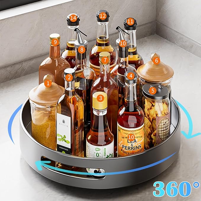 2 Tier Lazy Susan Organizer, Metal Kitchen Lazy Susan Turntable for Cabinet, Rotating Spice Rack Pantry Lazy Susans Turntable Organizer