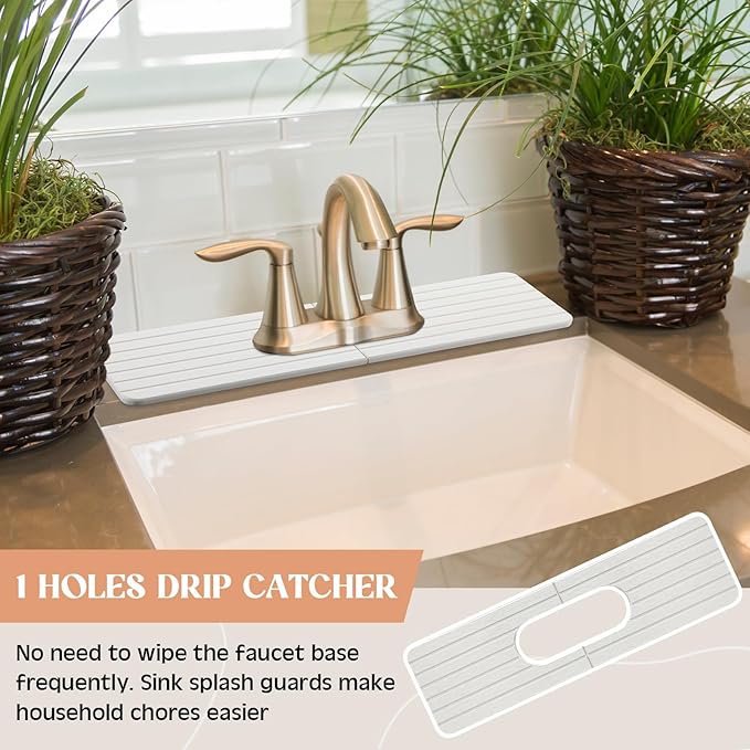 Teenyyou an Oval Hole White Faucet Mat for Kitchen Sink 17.32" x 4.6" Kitchen Faucet Absorbent Mat Diatomite Splash Guard for Sink Quick Drying Stone Drip Catcher for Bathroom Counter
