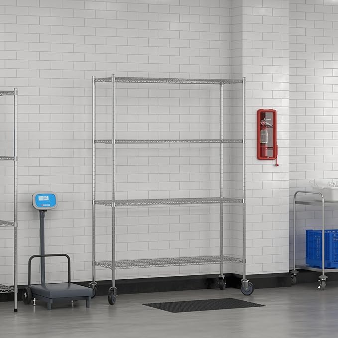 Commercial NSF Listed Chrome Mobile Wire Shelving Kit 18" x 54" x 80", with 4 Shelves Perfect for Warehouse, Walk-in Refrigerator, Freezer, Grocery Store, Restaurant, Dishroom