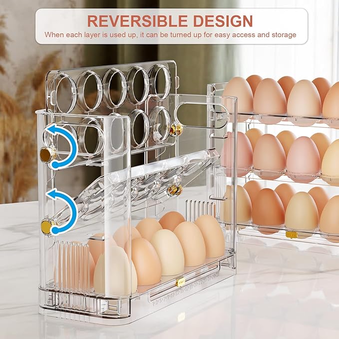 Hooshion Reversible Egg Holder for Refrigerator and Countertop - Clear 30-Egg Storage Tray