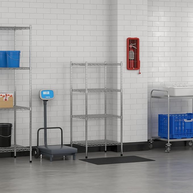 Commercial NSF Listed Chrome Stationary Wire Shelving Kit 21" x 24" x 54", with 4 Shelves Perfect for Warehouse, Walk-in Refrigerator, Freezer, Grocery Store, Restaurant, Dishroom