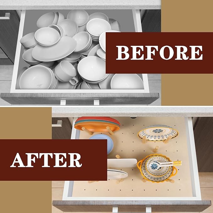Pegboard Drawer Organizer（39×21in） Peg Board for Drawers,Peg Board Drawer Organizer Kitchen Pegboard Divider Adjustable Trimmable，20PCS Wood Wooden Peg