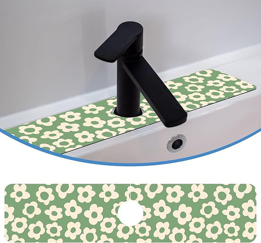 Faucet Mat Splash Guard Groovy Flower Silhouette, Soft Diatom Mud Material, Strong Water Absorption, Non-slip,Easy to Clean for Bathroom, Kitchen 23.5"X5.5"