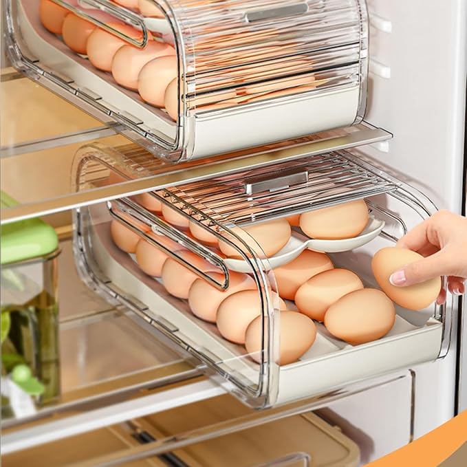 RMWHGDUL Egg Holder for Fridge Storage Bin Automatic Rolling Transparent Egg Box for Countertop