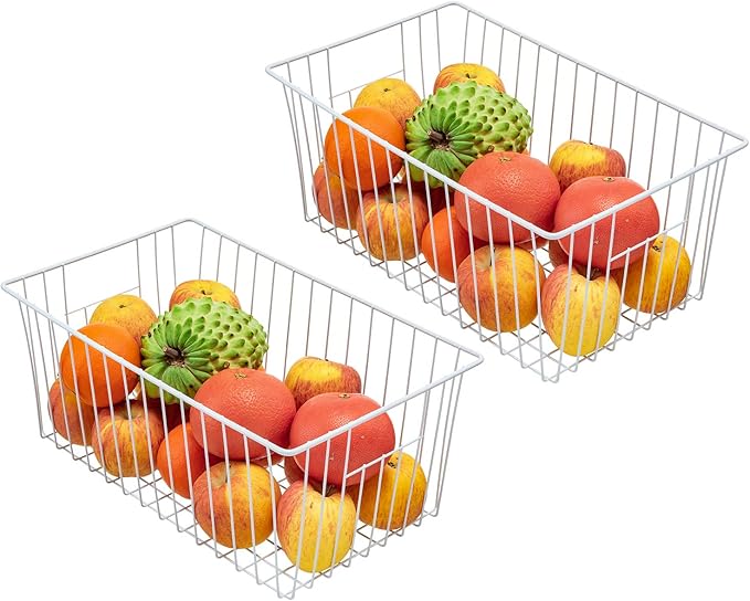Y.Z.Bros 16inch Freezer Storage Organizer Baskets, Household Wire Refrigerator Bins with Built-in Handles for Cabinet, Pantry, Closet
