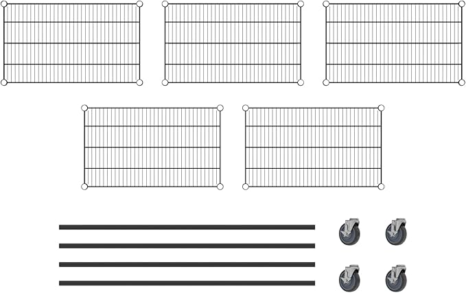 Commercial NSF Listed Black Epoxy Mobile Wire Shelving Kit 18" x 30" x 60", with 5 Shelves Perfect for Warehouse, Walk-in Refrigerator, Freezer, Grocery Store, Restaurant, Dishroom