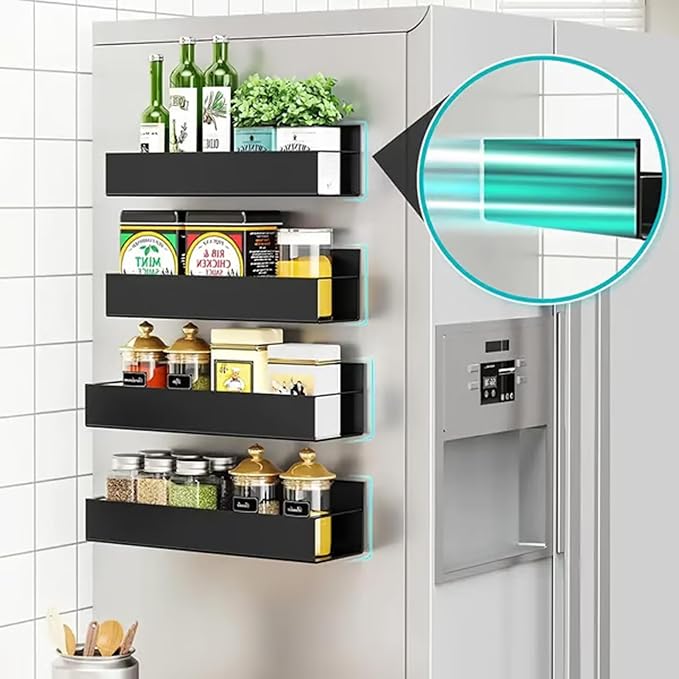 Punch-Free Magnetic Storage Rack Organize, Space-Saving Kitchen Organizer, Magnetic Spice Rack For Refrigerator, Kitchen Organizer And Storage Shelf (a)