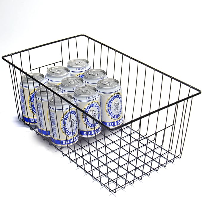Y.Z.Bros 16inch Freezer Wire Storage Organizer Baskets, Household Refrigerator Bins with Built-in Handles for Cabinet, Pantry, Closet, Bedroom