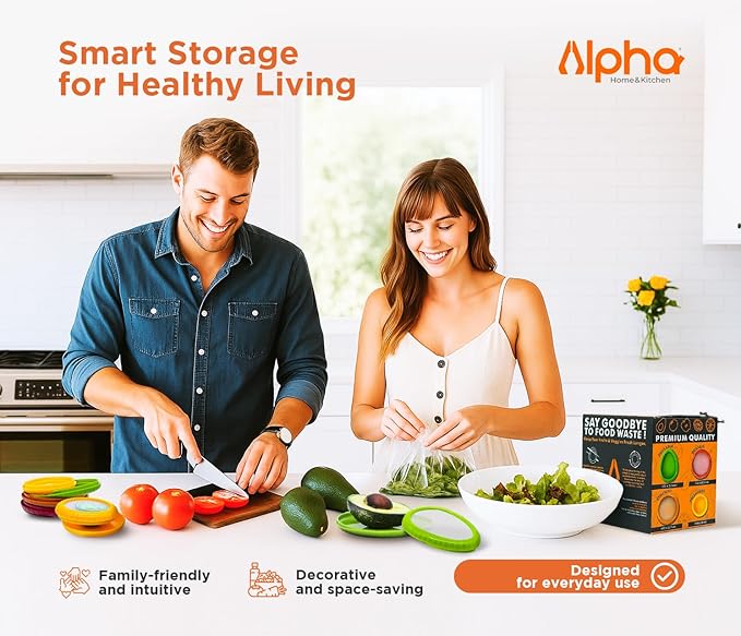 Avocado Saver Storage Containers - 4-Pack BPA-Free Silicone Lids - Reusable Fresh Pods for Avocado, Onion, Tomato & Halved Produce