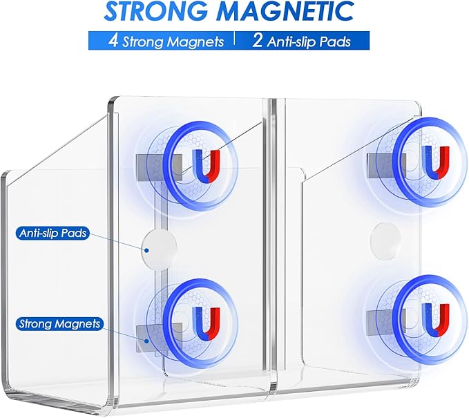 MaxGear Magnetic Dry Erase Marker Holder, 2 Compartments Clear Acrylic Pen & Marker Organizer with Strong Magnet for Whiteboard, Fridge & Locker, Holds 9-18 Markers/4 Erasers