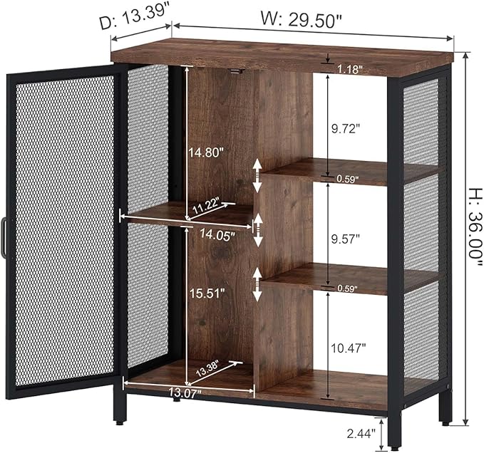 BON AUGURE Coffee Bar Cabinet for Home Liquor, Small Storage Cabinet for Kitchen and Entryway, Farmhouse Industrial Buffet Sideboard Credenza with Adjustable Shelves (Rustic Oak)