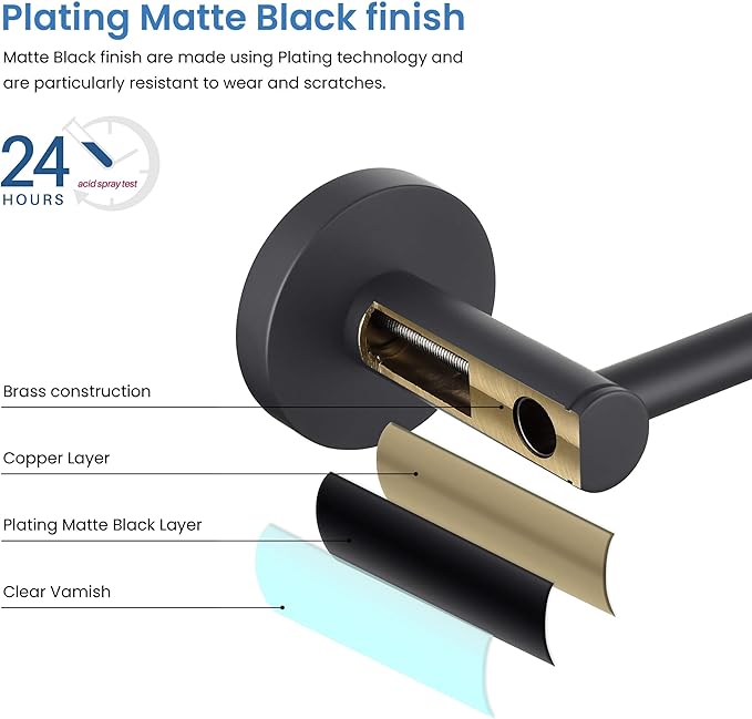 KIBI Toilet Paper Holder and Towel Ring Set | Matte Black Finish Bathroom Hardware Set, Wall Mounted Hand Towel Holder and Towel Hanger | Solid Brass Construction, C-KBA14-2-2