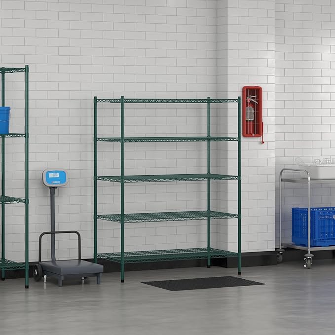 Commercial NSF Listed Green Epoxy Stationary Wire Shelving Kit 24" x 48" x 64", with 5 Shelves Perfect for Warehouse, Walk-in Refrigerator, Freezer, Grocery Store, Restaurant, Dishroom
