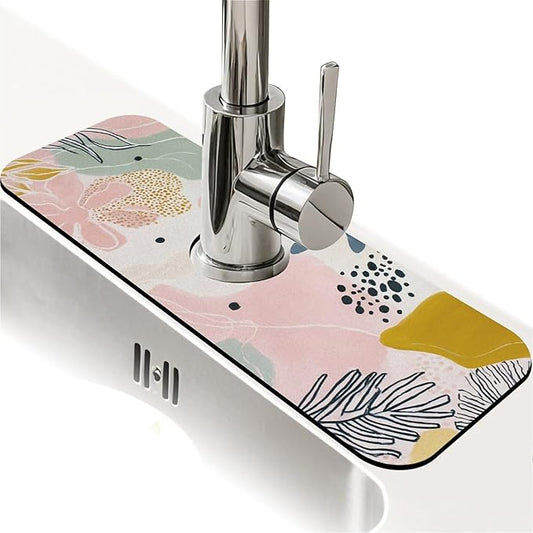 Kitchen Sink Splash Guard，Bohemian Art Faucet Mat Sink Gadgets-Super Absorbent Fast Drying Mat Drip Catcher for Kitchen, Bathroom,Sink Mat, Dish Drying Mat, Bathroom(15" X 5.5" )