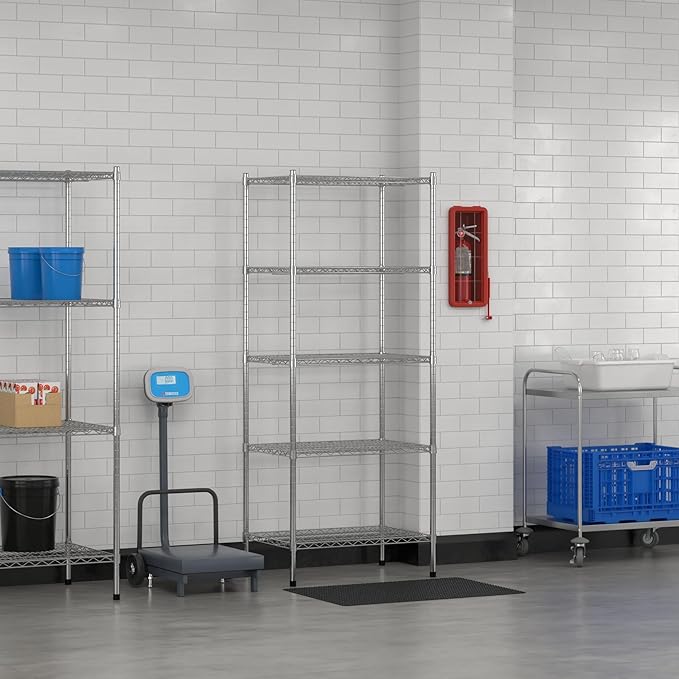 Commercial NSF Listed Chrome Stationary Wire Shelving Kit 21" x 30" x 74", with 5 Shelves Perfect for Warehouse, Walk-in Refrigerator, Freezer, Grocery Store, Restaurant, Dishroom