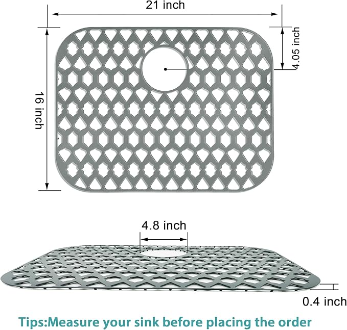 SAMSIER Sink Protectors for Kitchen Sink, Kitchen Sink Accessory - Silicone Mats Grid for Stainless Steel Strainer Bottom of Farmhouse Porcelain sinks (21”x16”, Rear Drain)