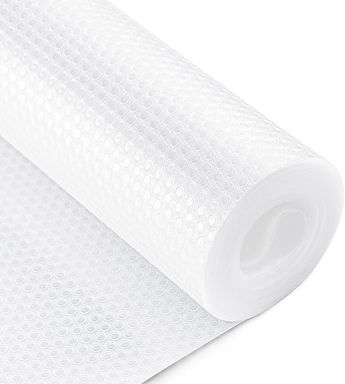 24 x 236.22 Inch Shelf Liners for Kitchen Cabinets Non Adhesive Drawer Liners, Non-Slip EVA Material Refrigerator Liners Waterproof & Oilproof Roll for Bathroom, Kitchen, Cupboard, Shelves -Clear