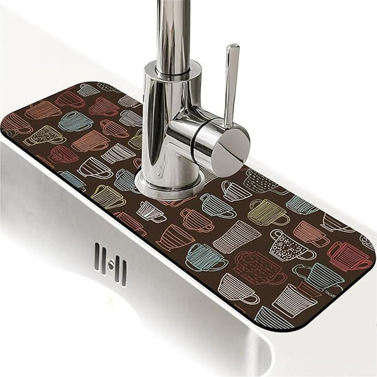 Kitchen Sink Splash Guard，coffee cup Faucet Mat Sink Gadgets-Super Absorbent Fast Drying Mat Drip Catcher for Kitchen, Bathroom,Sink Mat, Dish Drying Mat, Bathroom(15" X 5.5" )