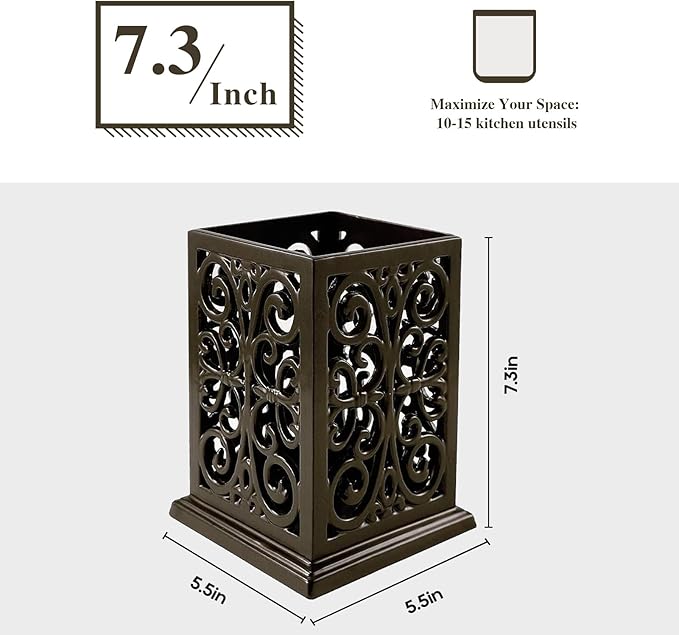 jogreful Utensil Holder, Cast Iron Kitchen Utensil Crock for Countertop, Extra Large Utensil Organizer with Weighted-Base, Housewarming Vintage Decor, Classic Style, Coffee Gold