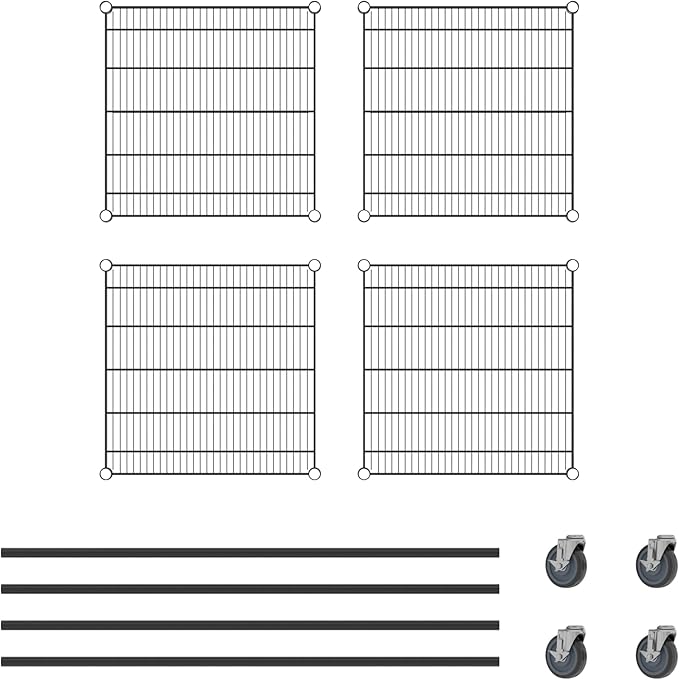 Commercial NSF Listed Black Epoxy Mobile Wire Shelving Kit 24" x 24" x 60", with 4 Shelves Perfect for Warehouse, Walk-in Refrigerator, Freezer, Grocery Store, Restaurant, Dishroom