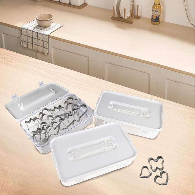 3 Pack of Cookie Cutter Storage, Handheld Transparent Cookie Cutter Organizer Storage with a Sticker and a Pen,Cover to Prevent Dust,Can be Used Alone or Hidden for Stacking
