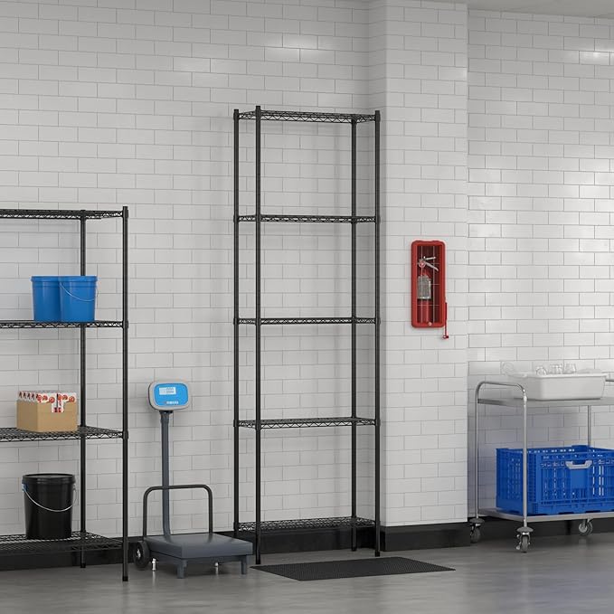 Commercial NSF Listed Black Epoxy Stationary Wire Shelving Kit 12" x 30" x 96", with 5 Shelves Perfect for Warehouse, Walk-in Refrigerator, Freezer, Grocery Store, Restaurant, Dishroom