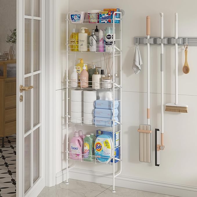 bukfen Narrow Spice Organizers, Slim Behind The Door Organizers,5-Tier Narrow Bathroom Shelf,Slim Corner Shelf,Space-Saving Multi Functional Storage,Spice Racks
