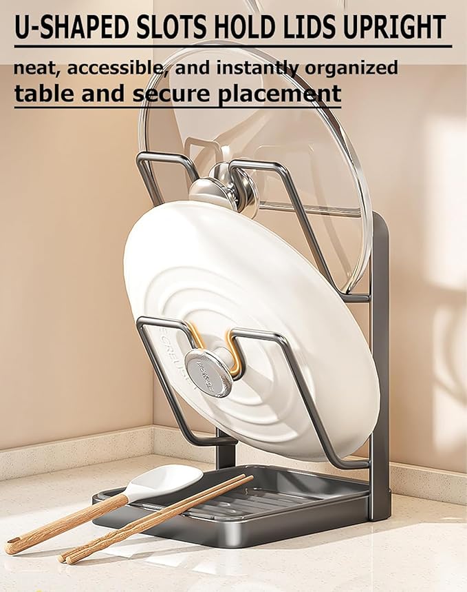 Kitchen Pot Lid Storage Rack, Lid Holder While Cooking, 2026 New Multifunctional Kitchen Organizer Stand For Stove Top, 304 Stainless Steel Pot Lid Holder With Tray (Single-layer)