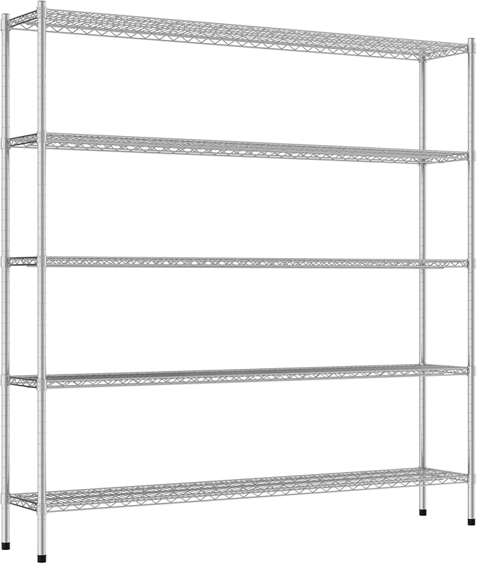 Commercial NSF Listed Chrome Stationary Wire Shelving Kit 14" x 72" x 74", with 5 Shelves Perfect for Warehouse, Walk-in Refrigerator, Freezer, Grocery Store, Restaurant, Dishroom
