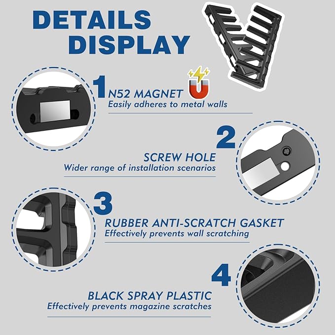 PMAG Rack Wall Mount,Mag Holder|AR Magazine Hodler|Wall Mount Display Mag Storage,Home Magazine Storage Rack,Mag Rack for Gun Safe,Locker,Cabinet,Wall