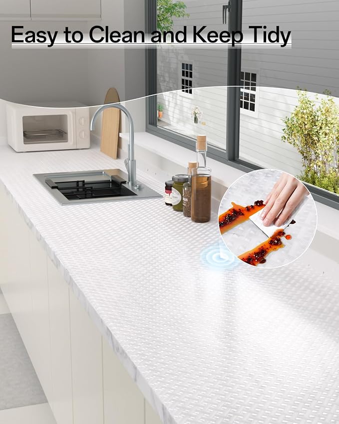 Shelf and Drawer Liner for Kitchen Cabinet, Non-Adhesive 18in x 240in Waterproof Contact Paper Refrigerator Liners Thickened Durable EVA Material Non Slip Mat for Dresser Cupboard Pantry Protector