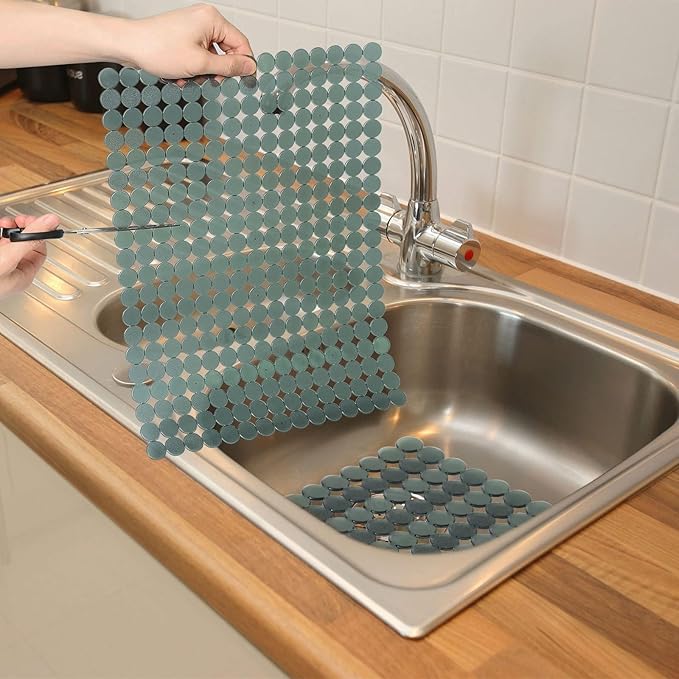 Kitchen Sink Mat for Stainless Steel/Ceramic Sinks,2 Pack Dish Sink Mats for Kitchen Sink with Scissors, Fast Draining,Easy to Clean,DIY Cut,15.7 X 11.8 Inch(Green)