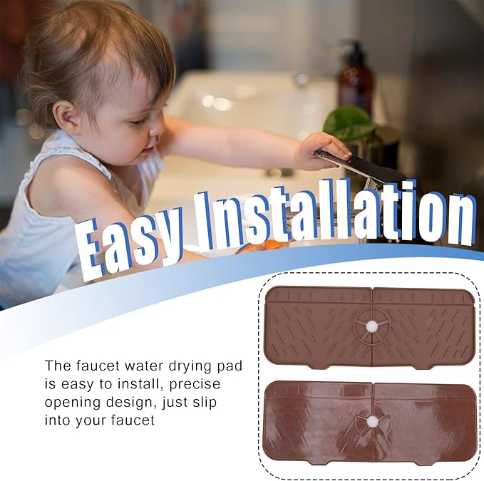 Kitchen Bathroom Silicon Sink Water Splash Guard Drying Gray Faucet Absorbent Mat Washable Reusable Used Sink Accessories in Bars,Kitchens, Bathrooms and Farmhouses. (Brown)