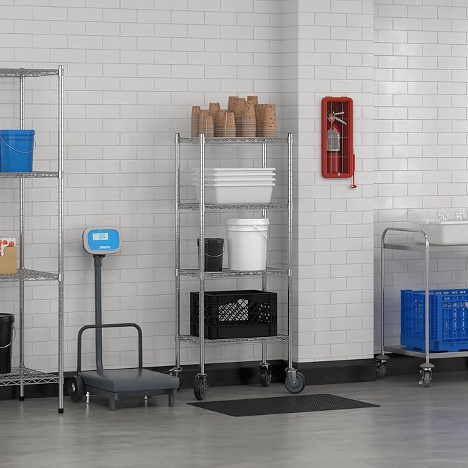 Commercial NSF Listed Chrome Mobile Wire Shelving Kit 14" x 24" x 60", with 4 Shelves Perfect for Warehouse, Walk-in Refrigerator, Freezer, Grocery Store, Restaurant, Dishroom