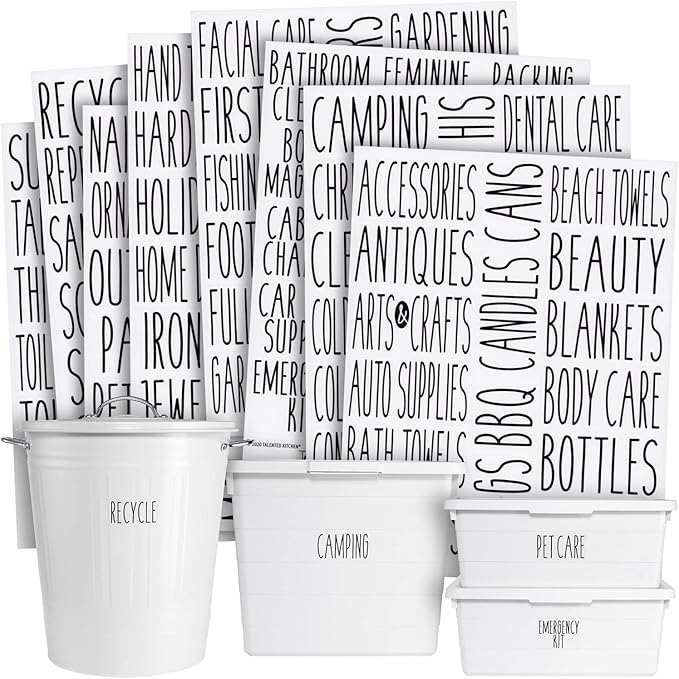 Talented Kitchen Storage Label Set - Clear Stickers for Home Organization - Garage Bin & Pantry Labeling - Waterproof Labels for Kitchen & Bathroom Organization - Pack of 138, 1" to 1.25" x 3", Black