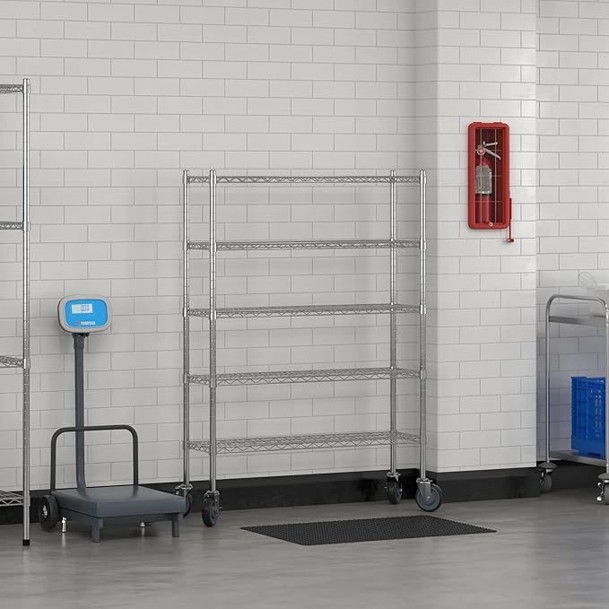 Commercial NSF Listed Chrome Mobile Wire Shelving Kit 12" x 42" x 60", with 5 Shelves Perfect for Warehouse, Walk-in Refrigerator, Freezer, Grocery Store, Restaurant, Dishroom