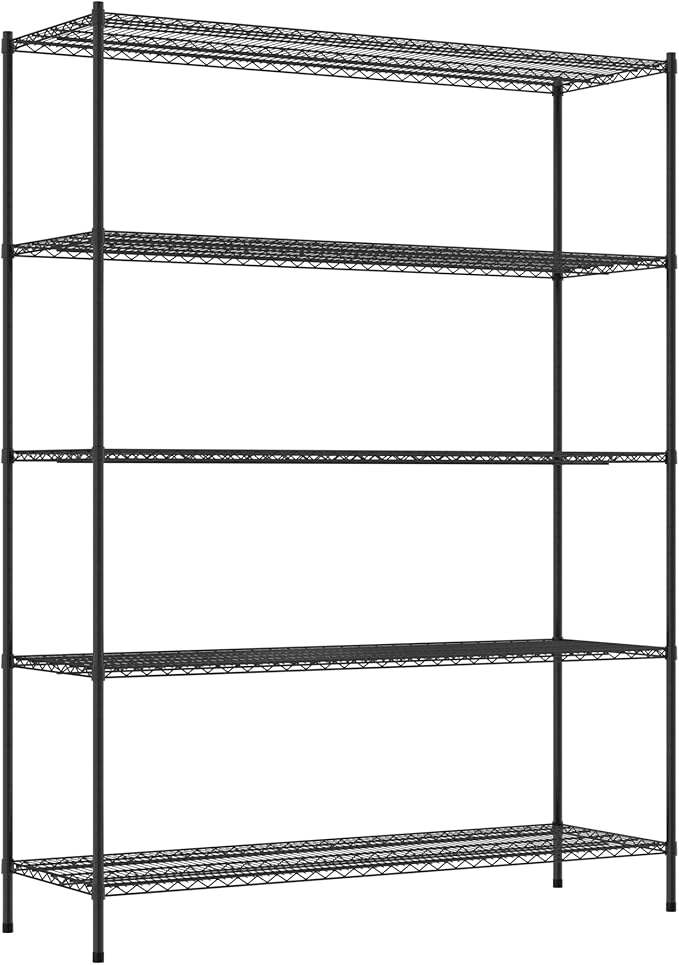 Commercial NSF Listed Black Epoxy Stationary Wire Shelving Kit 24" x 72" x 96", with 5 Shelves Perfect for Warehouse, Walk-in Refrigerator, Freezer, Grocery Store, Restaurant, Dishroom