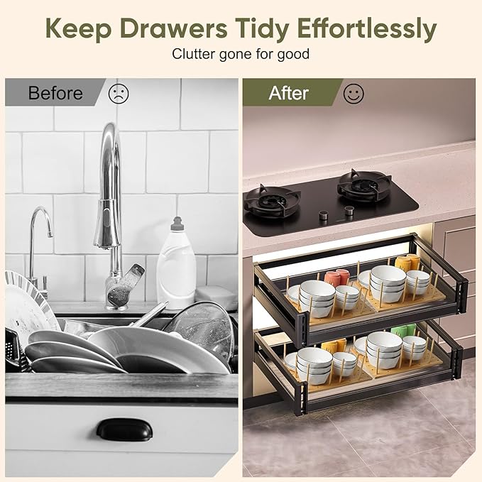 Wooden Pegboard Drawer Organizer Storage - Trimmable Peg Board Organizer for Kitchen Cabinet & RV, Adjustable Shelf with 12 Pegs, for Utensil, Plates & Dishes Rack, 15x5.9 inch, 2 Pack
