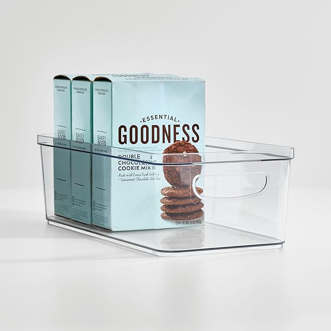 iDesign BPA-Free Plastic Crisp Large Pantry and Fridge Organizer with Easy to Grip Integrated Handles for Kitchen, Fridge, Freezer, Pantry and Cabinet Organization, 16" x 8" x 5", Clear