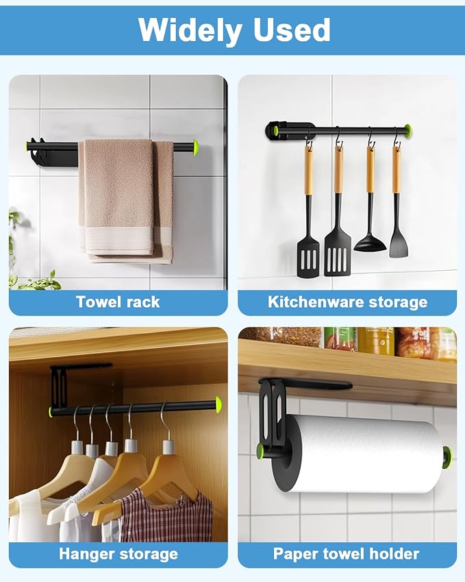 Paper Towel Holder - Kerisgo Paper Towels Holder Under Cabinet for Kitchen,Strong Adhesive Paper Towel Roll Rack for Bathroom,Wall Mounted Toilet Paper Holder for Cabinet,Vanity,Sink,RV(Matte Black)