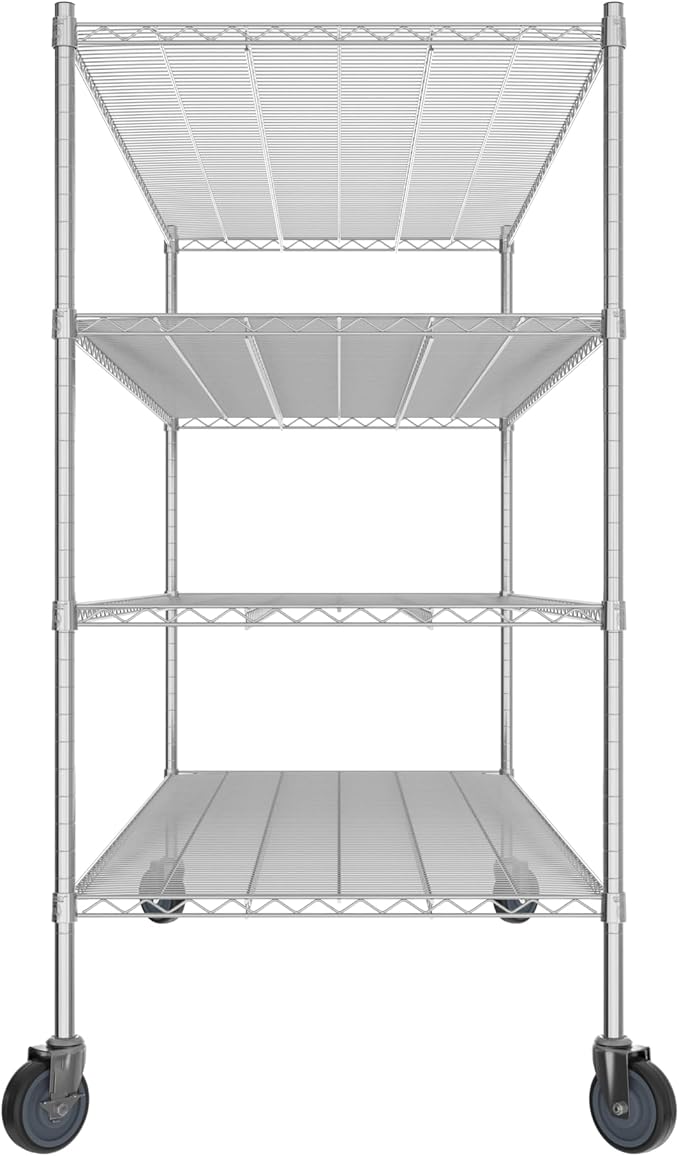 Commercial NSF Listed Chrome Mobile Wire Shelving Kit 30" x 72" x 60", with 4 Shelves Perfect for Warehouse, Walk-in Refrigerator, Freezer, Grocery Store, Restaurant, Dishroom