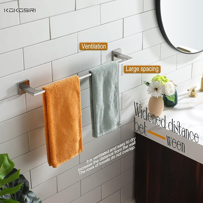 KOKOSIRI 20 Inch Bath Towel Bars Bathroom Towel Racks Towel Holder Towel Rods Kitchen Towel Hanger Bathroom Accessories Stainless Steel Wall Mounted Brushed Nickel B4006BR-L20