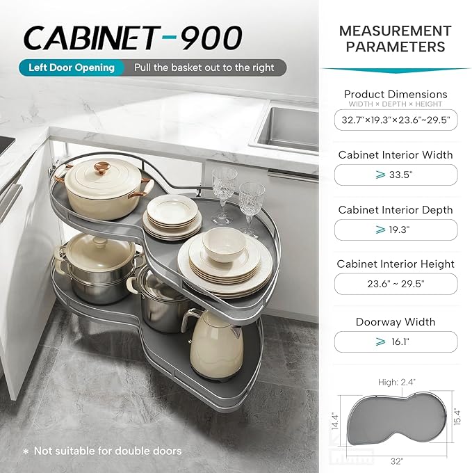 Blind Corner Cabinet Pull Out Organizer 12 14 16 18 Inch, 2 Tier Kitchen Cabinet Organizer, Heavy Duty Adjustable Lazy Susan Shelf with Soft Close, Left or Right Mount for Blind Corner Cabinets