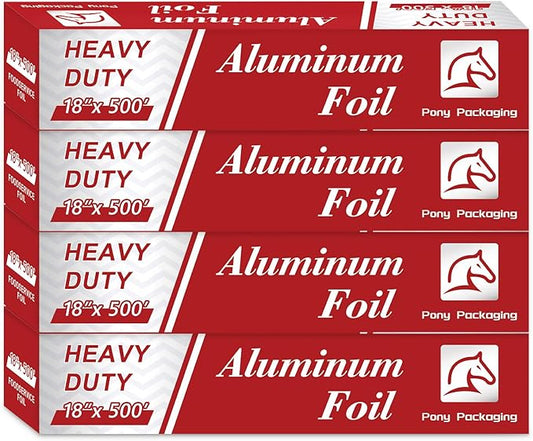 4 Count Heavy Duty Aluminum Foil Roll for Food 18 Inches 500 FT Heavy Duty Food Safe Foil Wrap Pony Package