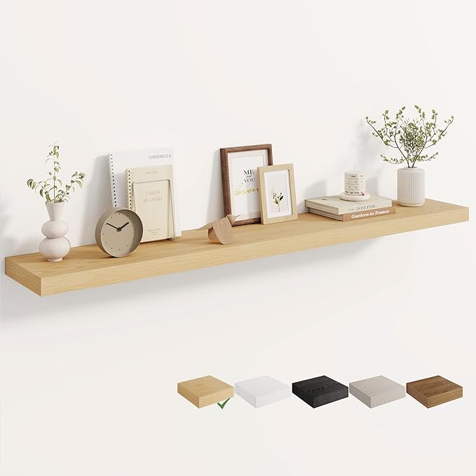 Dreamland 55 Inches Floating Shelves for Wall, 8" Deep Long Floating Shelves Set of 1, Large Display & Storage Shelf, Wall Shelf for Bathroom Bedroom Living Room Kitchen Office, Oak