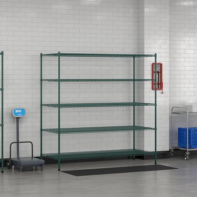 Commercial NSF Listed Green Epoxy Stationary Wire Shelving Kit 30" x 72" x 74", with 5 Shelves Perfect for Warehouse, Walk-in Refrigerator, Freezer, Grocery Store, Restaurant, Dishroom